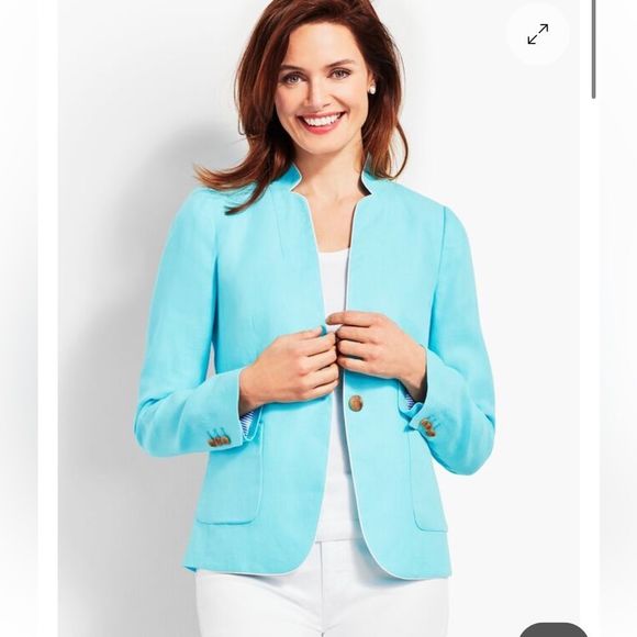 Talbots Jackets & Blazers - TALBOT’s Lightweight linen Aberdeen bright blue blazer Size 4 Petite